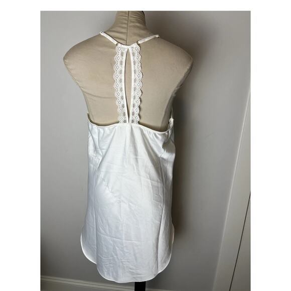 Flora Nikrooz Chemise White Slip Lace Racerback Adjustable Satin V Neck XL X1296 - Picture 2 of 8
